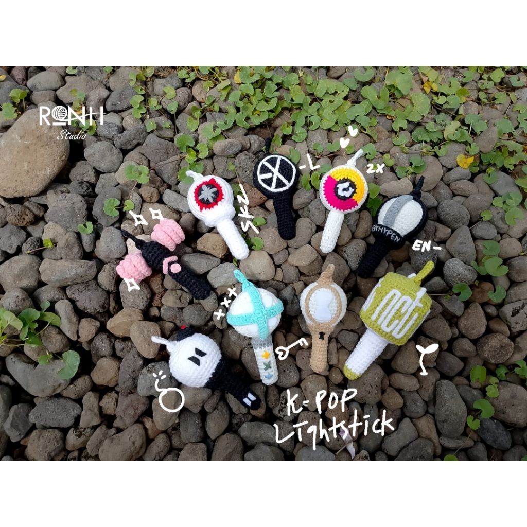 (Gantungan Kunci) Mini Lightstick KPOP Keyring Rajut // ATEEZ BLACKPINK BTS ENHYPEN EXO NCT STRAYKID