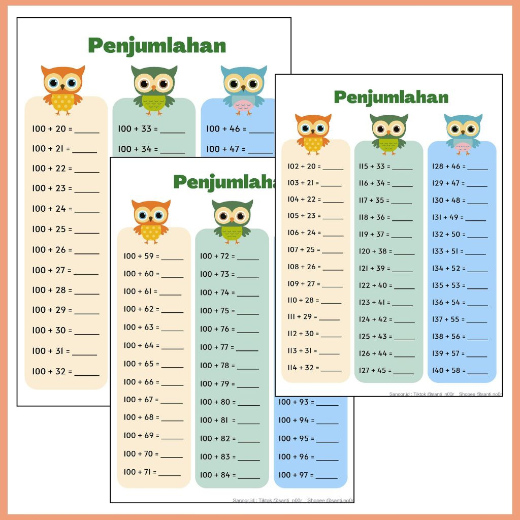 12 WORKSHEET Lembar Soal Penjumlahan SD _Soal Matematika SD