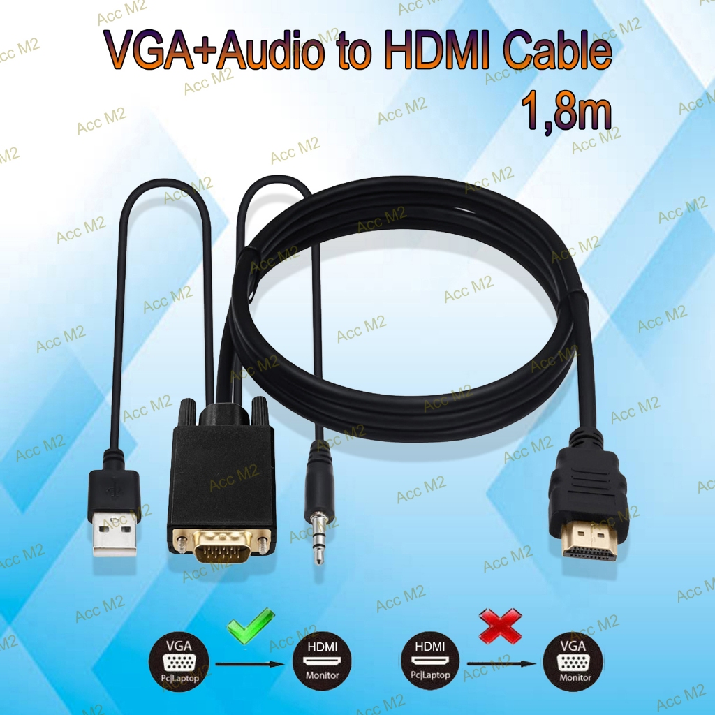 Kabel VGA to HDMI Monitor 1.5m 1.8m, 2m, 3m, 5m, 10m