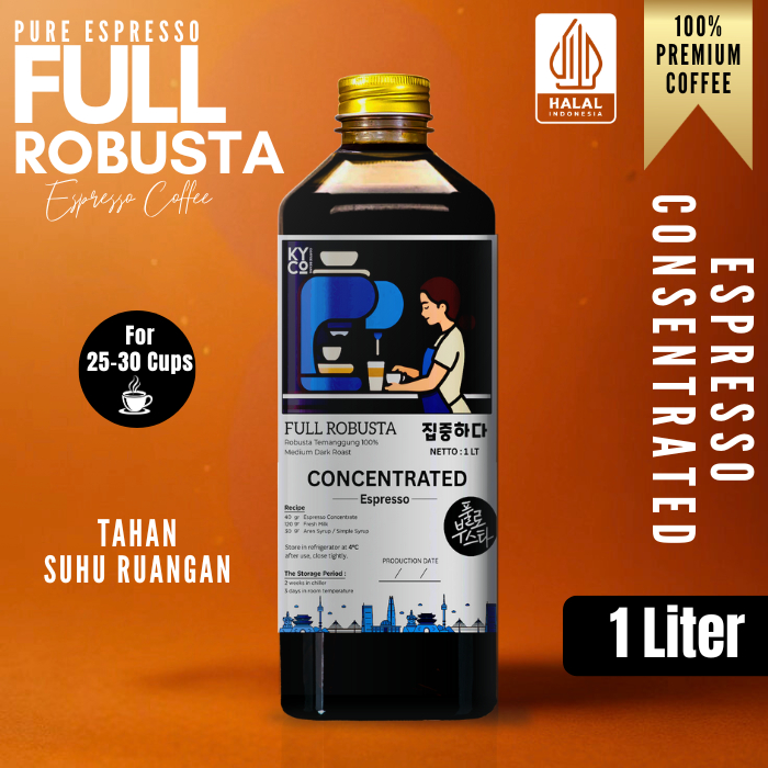 

Espresso cair Full Robusta 1 LITER kopi konsentrat Concentrated | kopi konsentrat | Halal indonesia | Aceh gayo | Kopi susu | Medium dark - Kiyowo Coffee
