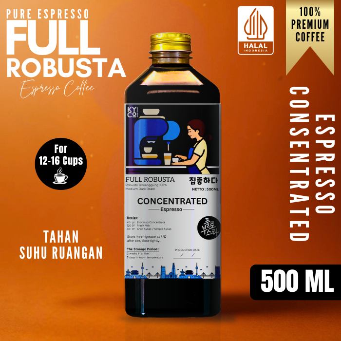 

Espresso cair Full Robusta 500ML kopi konsentrat Concentrated | kopi konsentrat | Halal indonesia | Aceh gayo | Kopi susu | Medium dark - Kiyowo Coffee