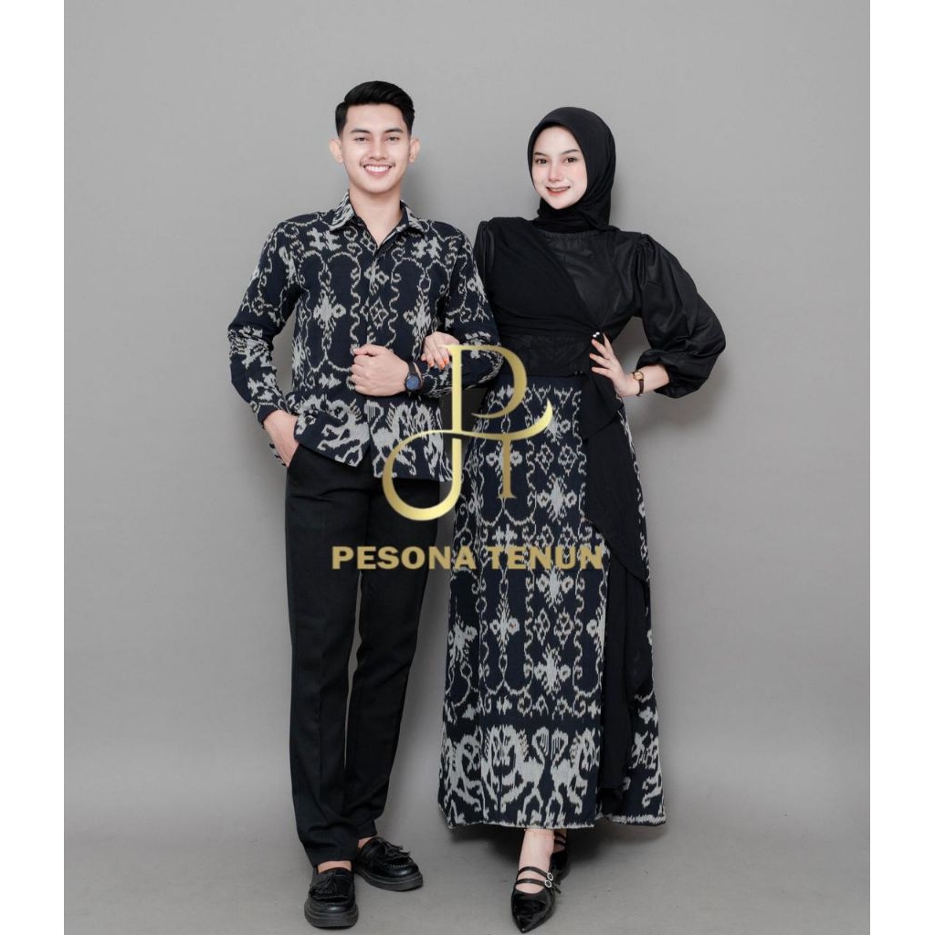 PESONA TENUN - BAJU TENUN COUPLE KARINA NTT HITAM - DRESS TENUN - COUPLE TENUN - BAJU COUPLE KONDANG
