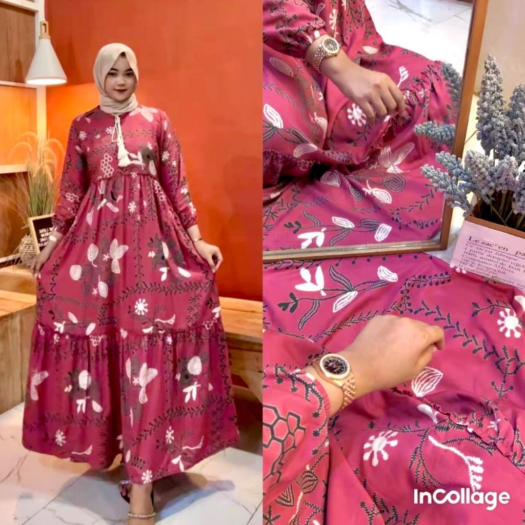 GAMIS WANITA SLAVINA MOTIF SEMI CAP RAYON GRADE A PREMIUM