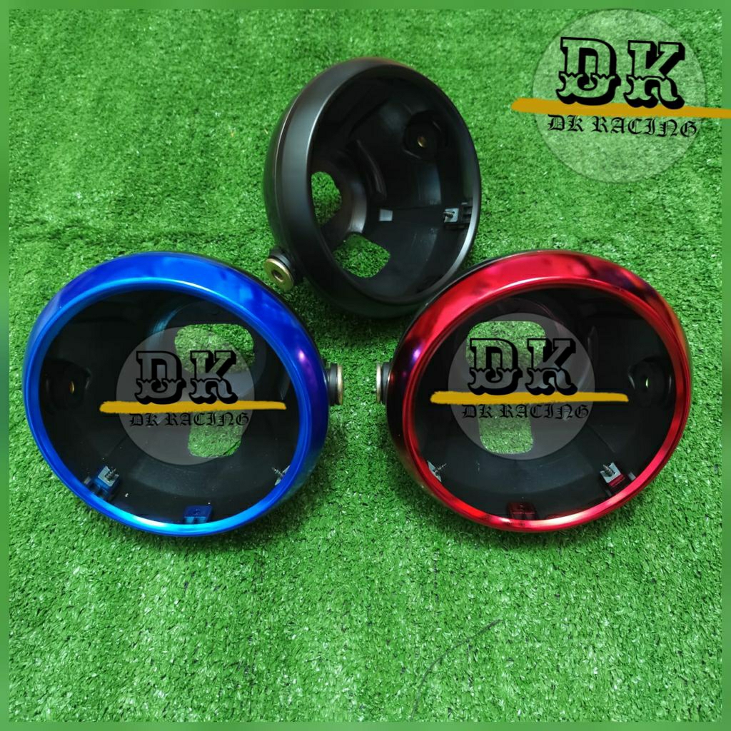 Rumah dan Ring Lampu Bulat 7 Inci untuk Motor RX King, Vixion Old, Scorpio Lama, Pilihan Warna Biru,