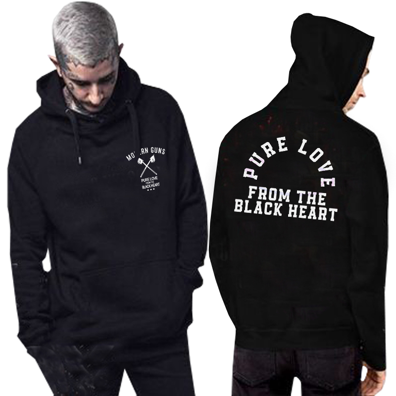 Sweater Hoodie Modern Guns Pure Love From Black Heart Hoodie Unisex Bahan Black Cotton Fleece | Size