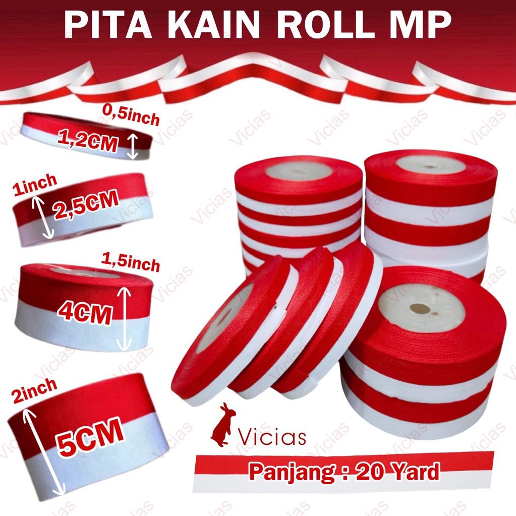 

Pita Satin Kain Merah Putih ROLL Bendera Pita Satin Agustus 1 inch 1/2 inch 2 inch 1 CM 5CM