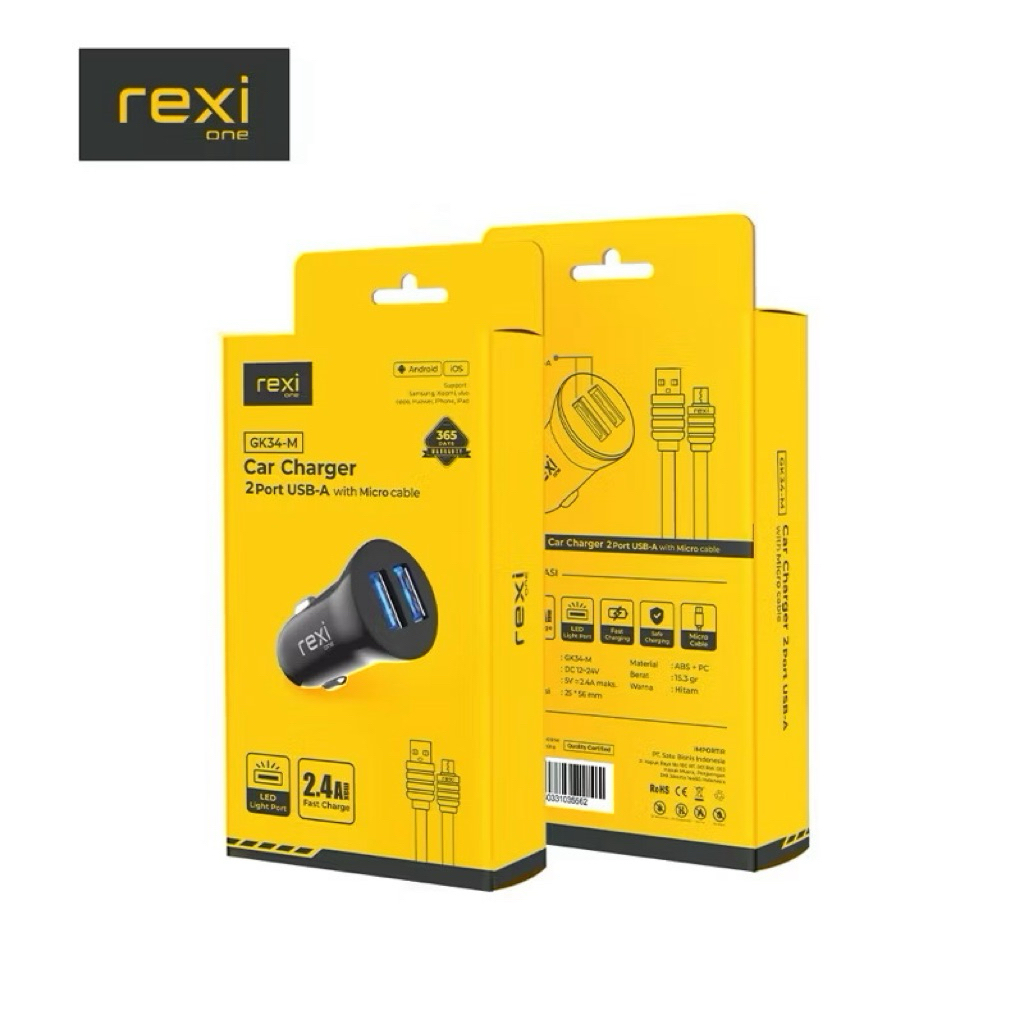 Rexi GJ34-M / GK34-M Car Charger With Cable Micro 2port Usb 2,4a