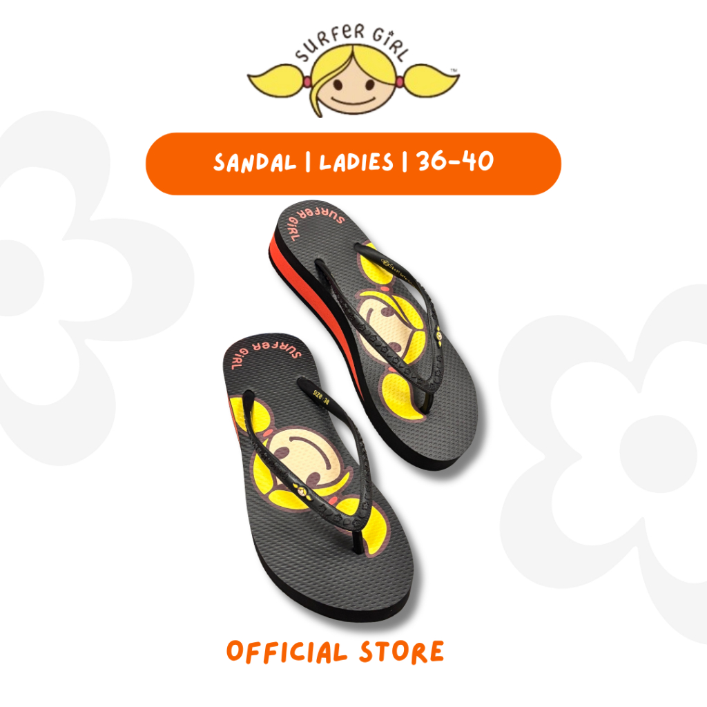 Surfer Girl Big Summer Head Wedges Ladies Sandal 252LFSN002BLK | Sandal wanita | Sendal Perempuan | 