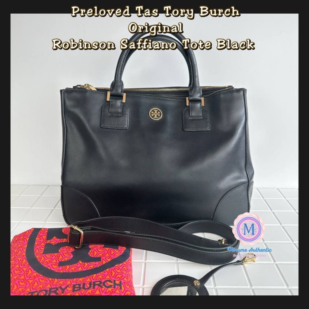 Preloved Tas TB Original Robinson Saffiano Leather Tote Black VVGC
