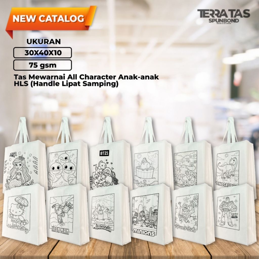 

New Premium Special Edition Tas Mewarnai Melukis Motif Lucu Souvenir Goodie Bag 65 GSM 30x40x10 Putih