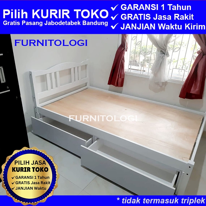 Ranjang Kayu dengan Laci Single Bed 90x200 / 100x200 / 120x200 dengan Laci Serbaguna dengan Laci Kol