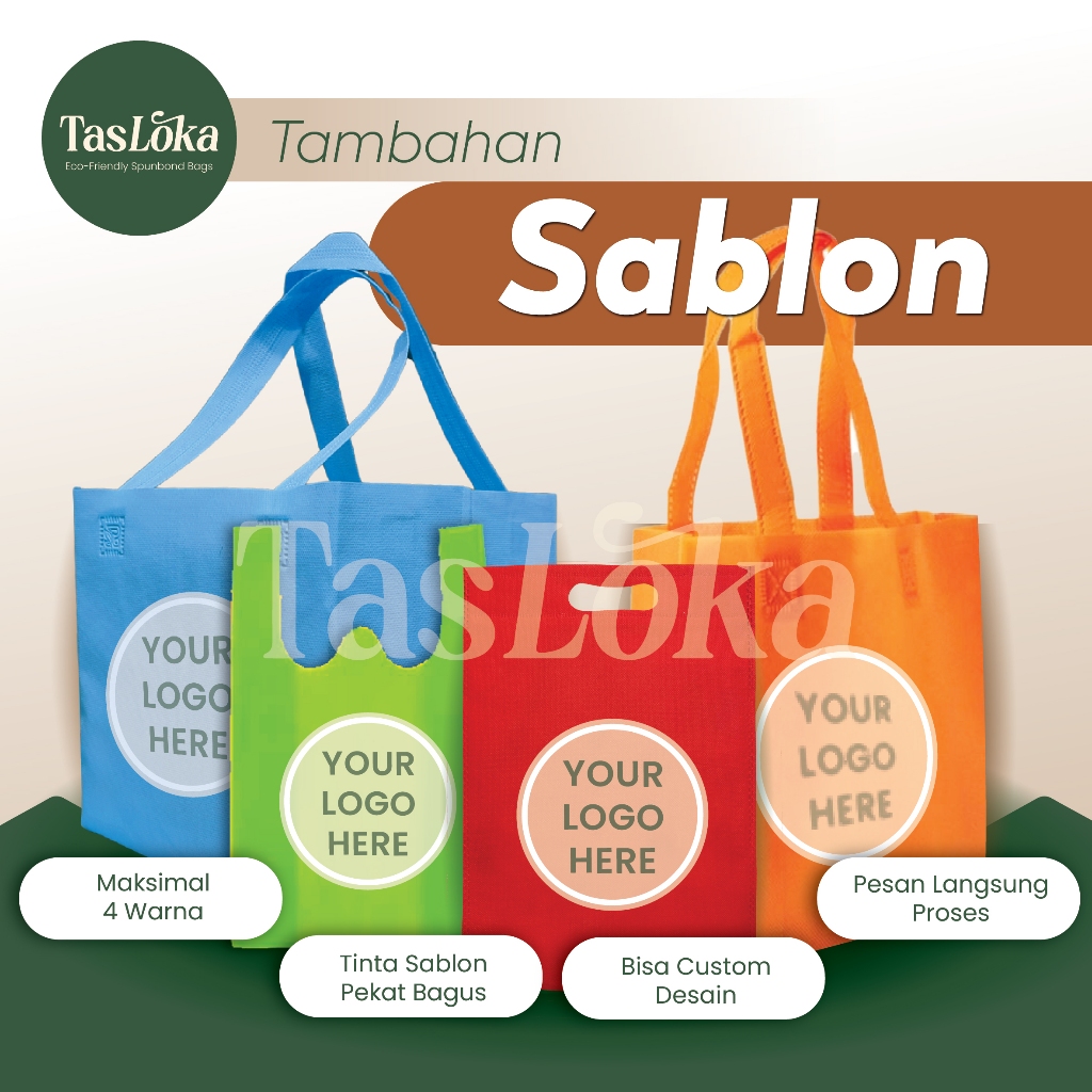 

Paket Sablon (60pcs) Tas Spunbond Box 65gsm & 75gsm GoodieBag Souvenir Tas Kotak kue/ 1 sisi 1 warna