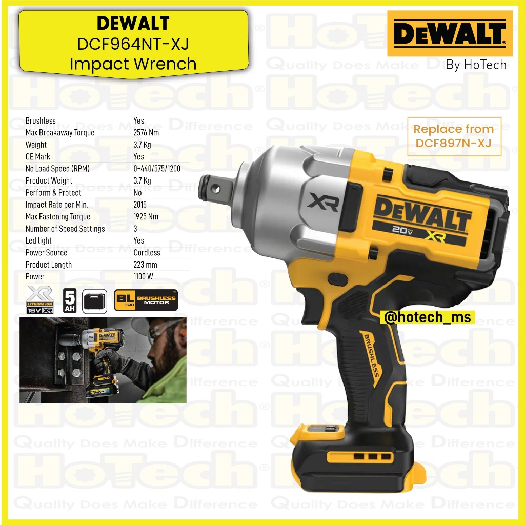 DEWALT DCF964NT-KR 18V XR Brushless 3/4" Hog Ring High Torque Impact Wrench | DCF964NT-XJ Replacemen