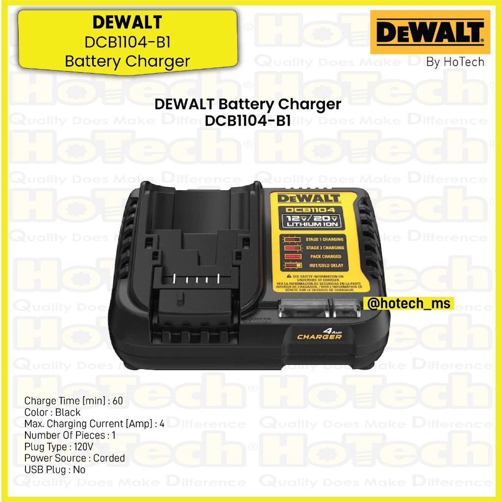 DEWALT Battery Charger DCB1104-B1 | Pengisi Daya Baterai 12V/20V 4A | Alat Bor Tanpa Kabel dan Alat 