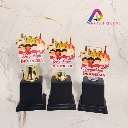 PIALA AKRILIK 1 SET KOMBINASI RASER | PIALA KEMERDEKAAN | PIALA HUT RI