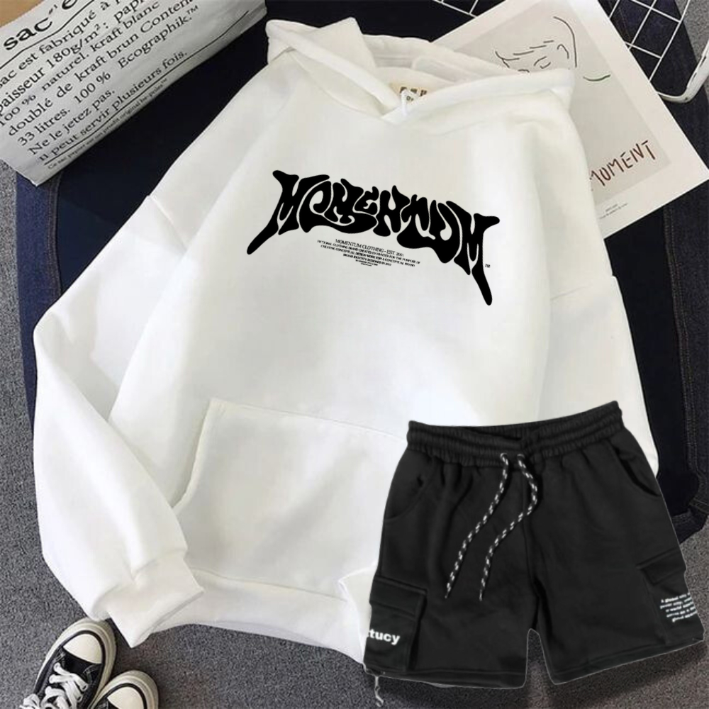 Setelan Hoodie Pria Wanita & Celana Cargo Pendek Style Korean Bahan Tebal Lembut Adem Fleece Distro 