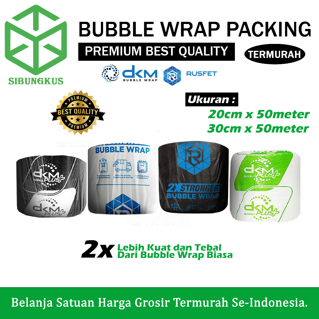 

Plastik Bubble Wrap DKM Potongan 30cm 20cm x 50m Bubblewrap Putih Bening & Hitam Packing Roll