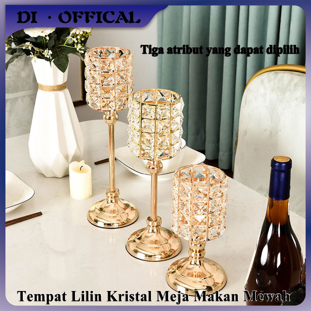 Tempat Lilin Kristal Meja Makan Mewah Elegant Crystal Standing Candle Holder Tempat Lilin Mewah Vas 