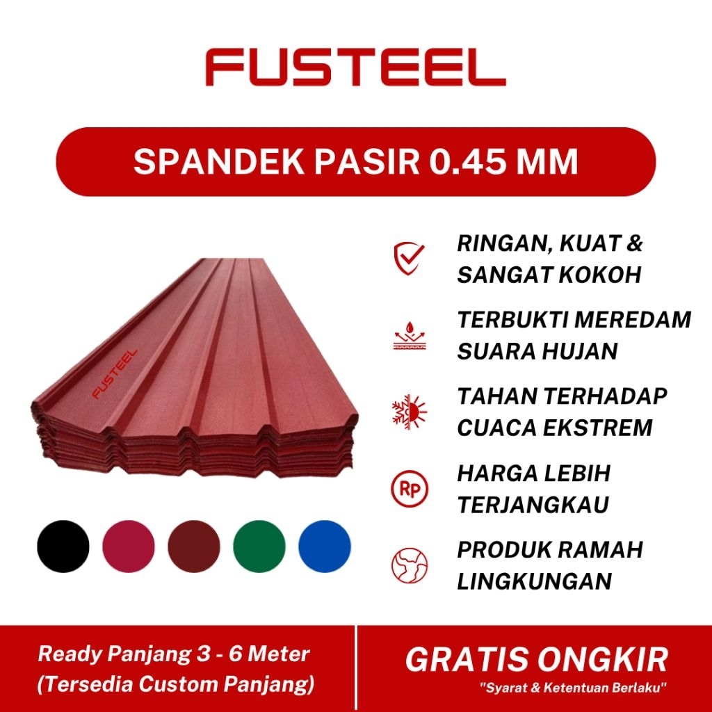FUSTEEL Spandek Pasir 0.45 mm Tipe 1000 Atap Dinding Baja Ringan Galvalum