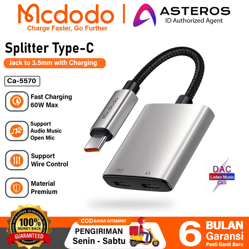 MCDODO Converter Splitter Type C Audio Dual USB-C Open Mic Call Gaming with Charging