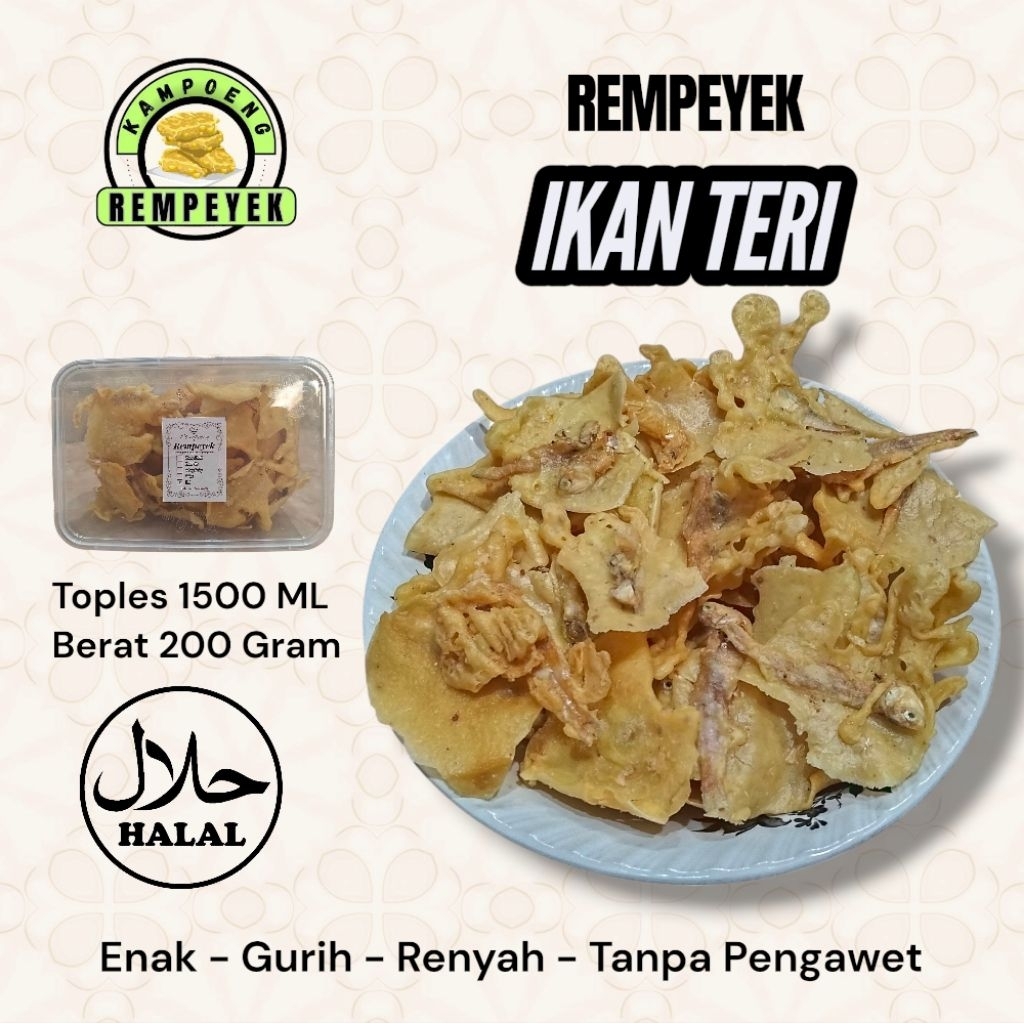 

Rempeyek ikan teri Renyah gurih tanpa pengawet enak lezat - peyek ikan teri 200 gram