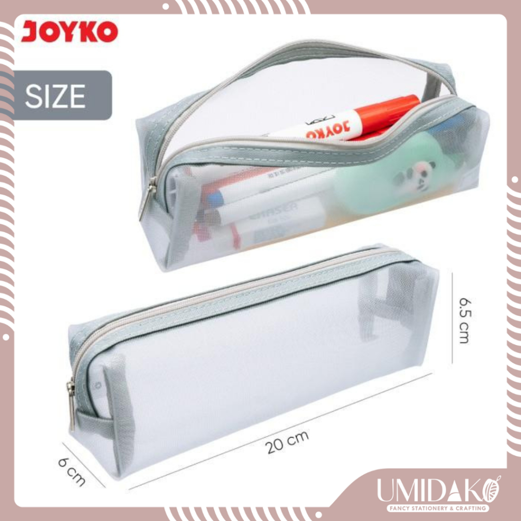 

[UMIDAKO] PENSIL CASE / TEPAK PENSIL / PENSIL CASE JARING JOYKO WARNA HITAM ABU PUTIH UKURAN 20 CM ZIPPER