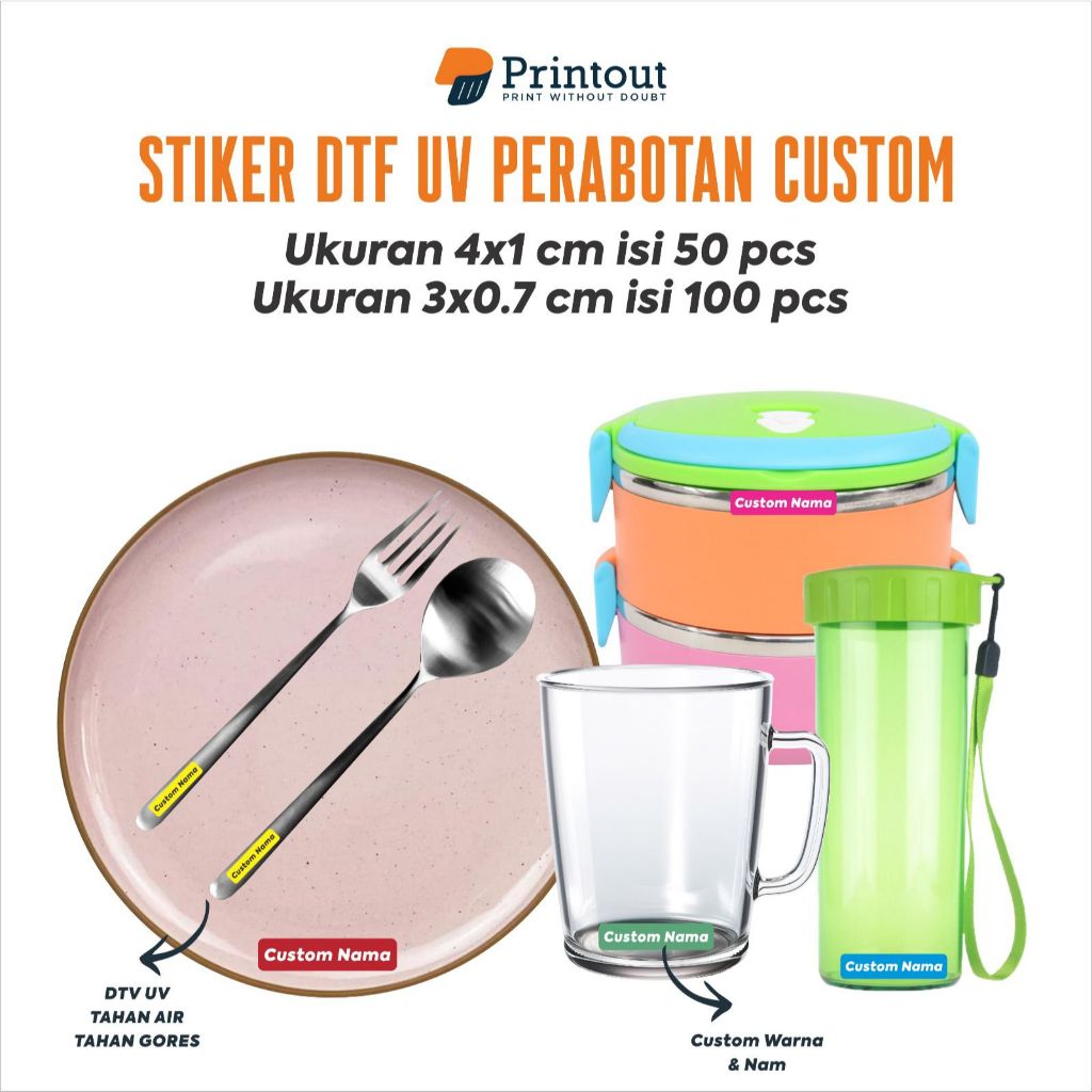 

Printout Stiker Barang DTF Custom Nama 100 & 50 Pcs | Stiker Perabotan Rumah | Waterproof Label
