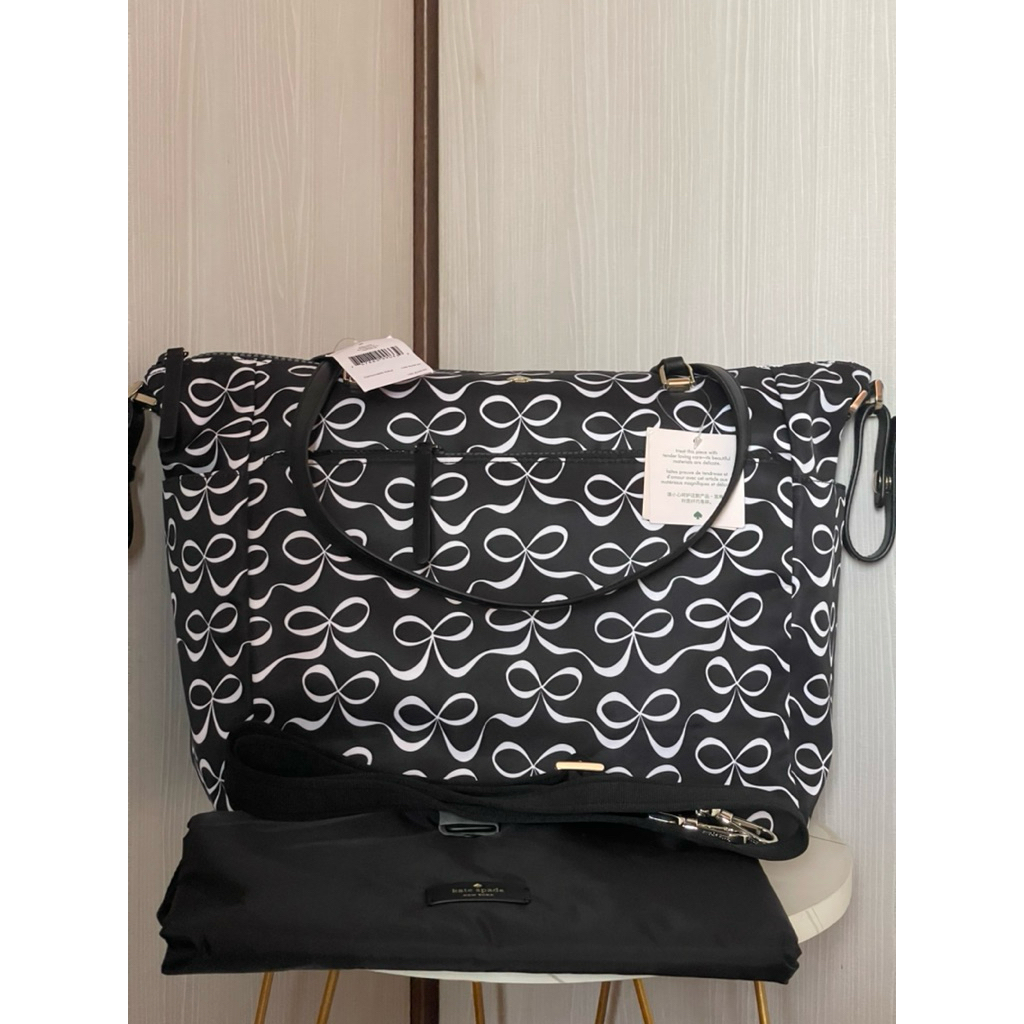 Kate Spade Jae Elegan Bow Diaper Bag Baby Black Nylon tote
