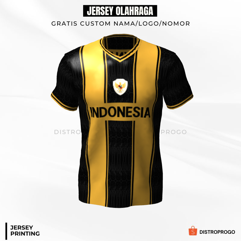Kaos Jersey Futsal Timnas Hitam Gold Motif Geometris 595