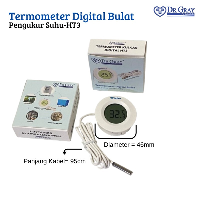 Termometer Digital DR GRAY Bentuk Bulat LCD Display Pengukur Suhu Ruangan Thermometer Freezer