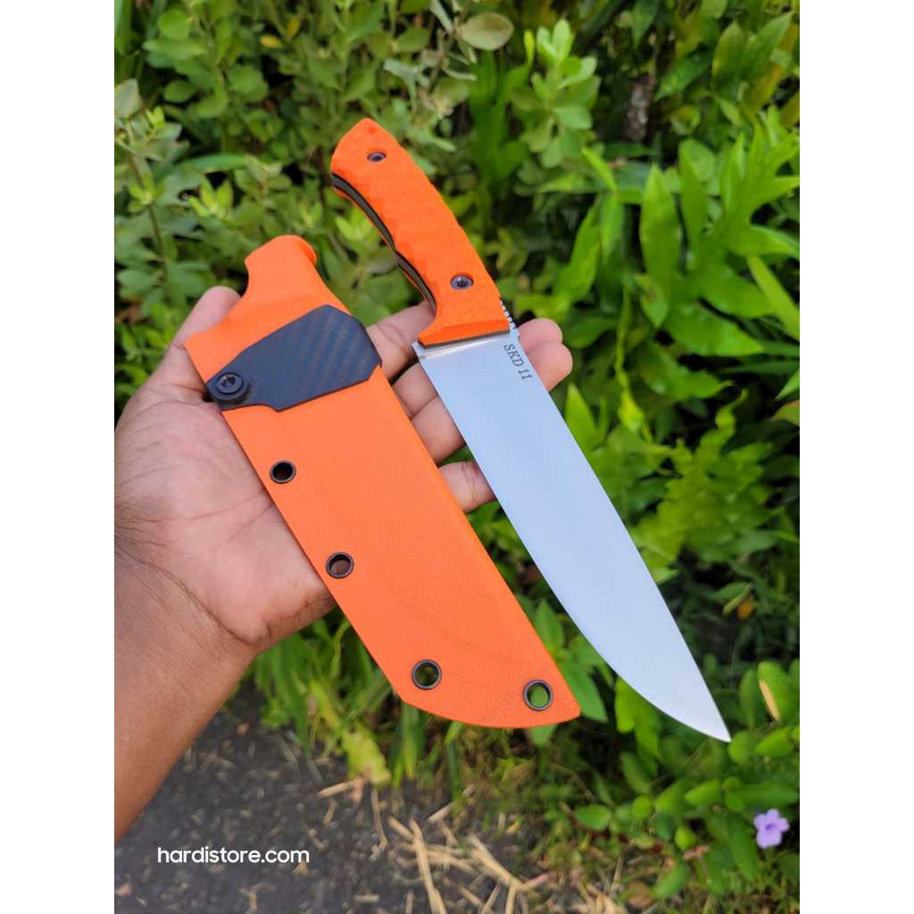 Pisau Bushcraft 15 cm, Baja SKD 11, Handle Micharta Fulltang, Sarung Kydex untuk Survival Mbolang