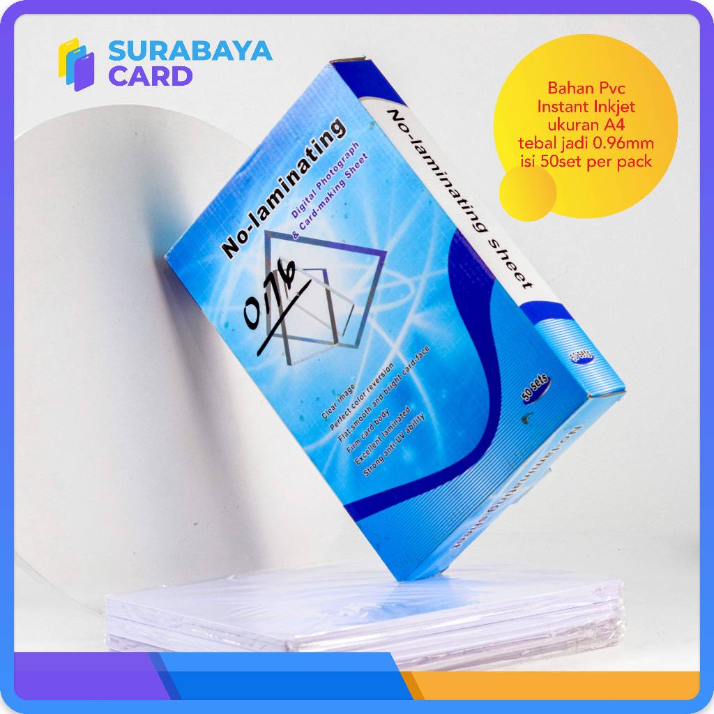 

Bahan Pvc Instant Inkjet putih Bahan Idcard ukuran A4 tebal jadi 0.96mm isi 50set per pack
