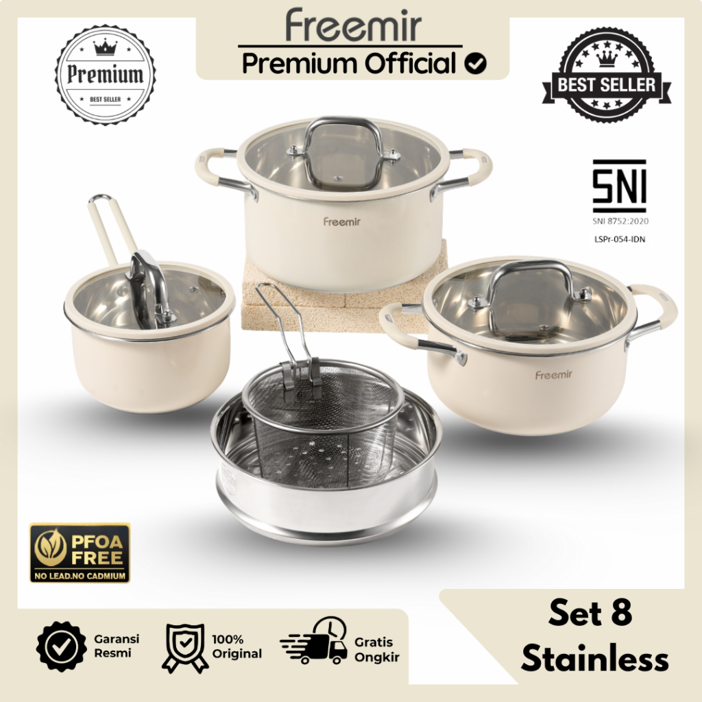 [PREMIUM] freemir Panci Set 8 Panci Stainless Steel Panci Anti Karat Serbaguna