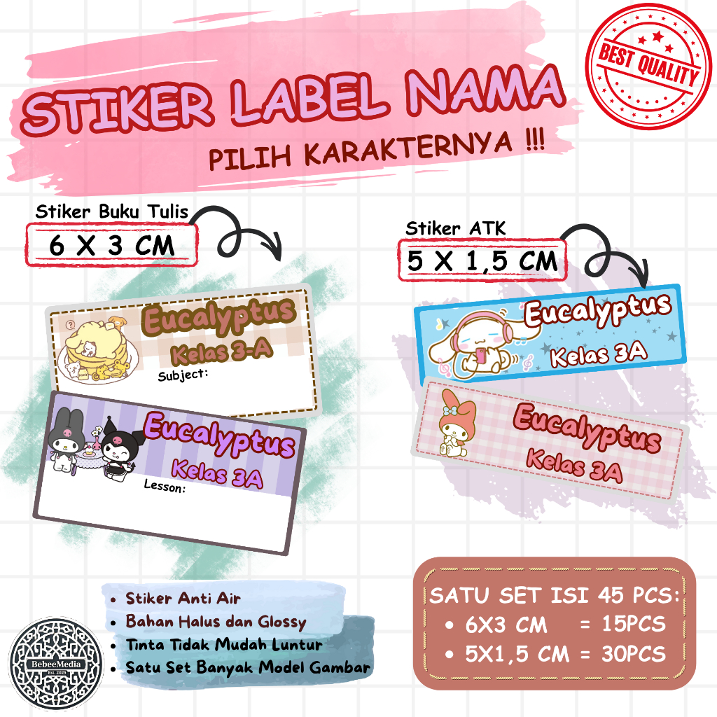 

Stiker Nama SANRIO Lucu Bisa Custom - Anti Air & Siap Tempel