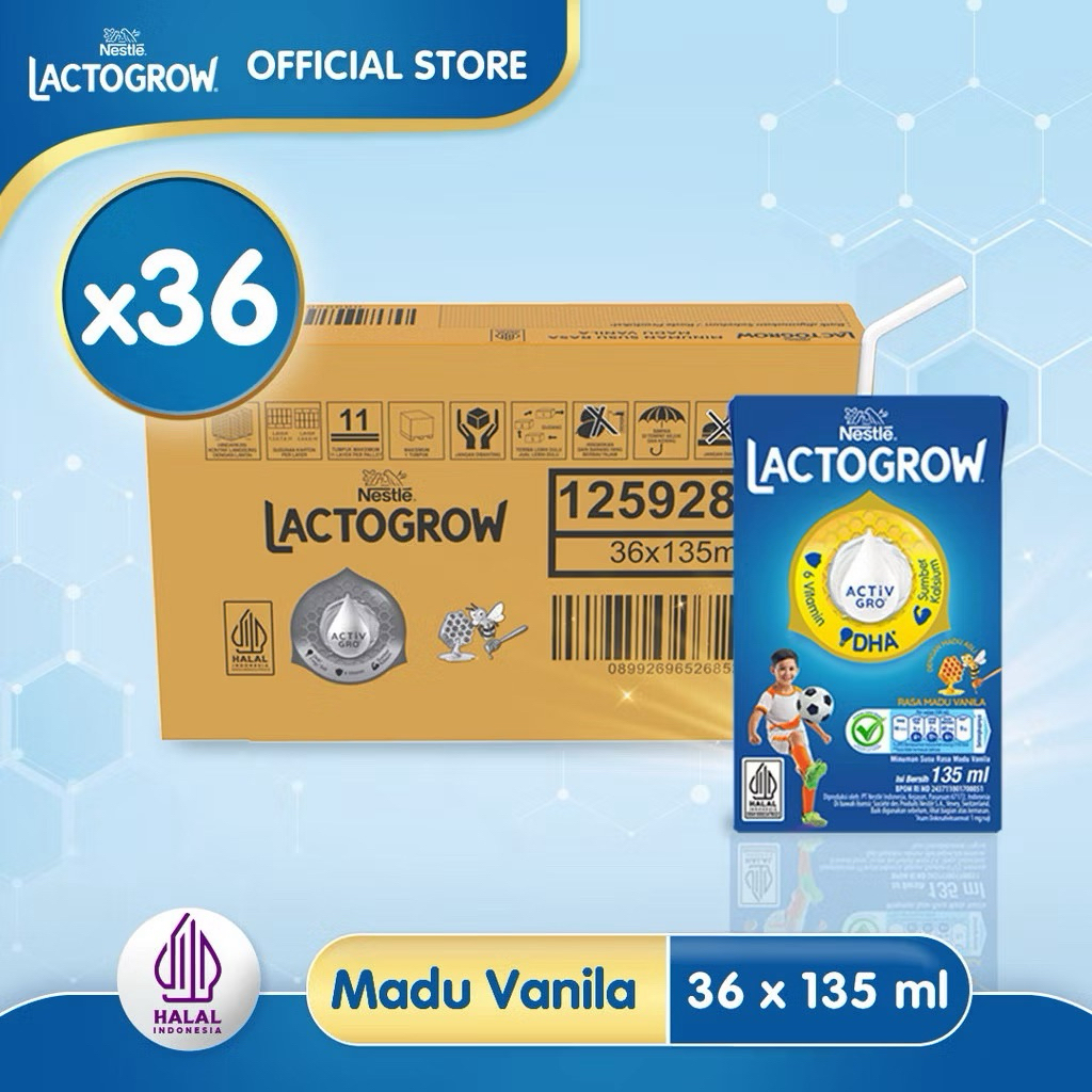 

LACTOGROW Susu UHT Rasa Madu Vanila 135ml - 1 dus / LACTOGROW Susu UHT / Susu UHT 1 dus