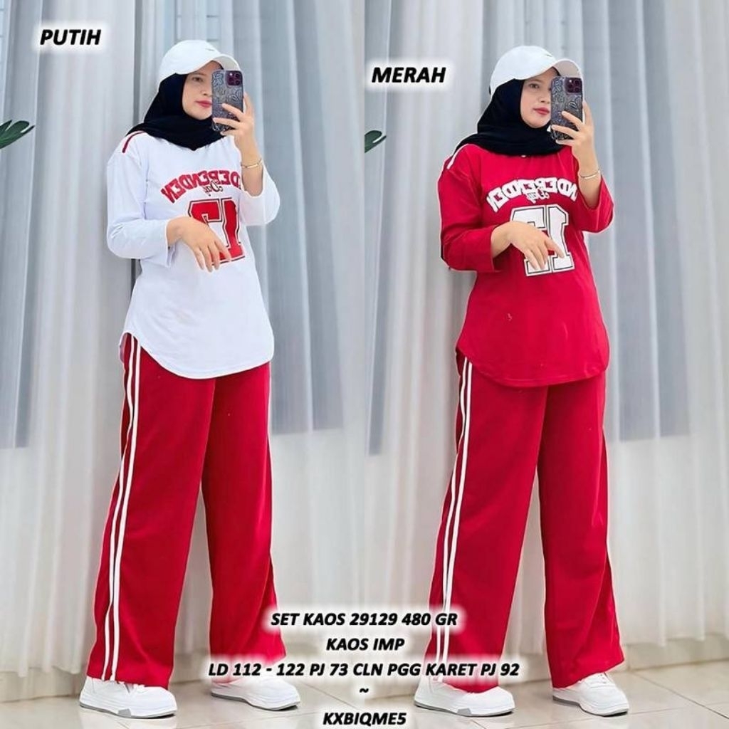 ASD 29129 SET KAOS MERAH PUTIH WANITA / READY / REALPICT