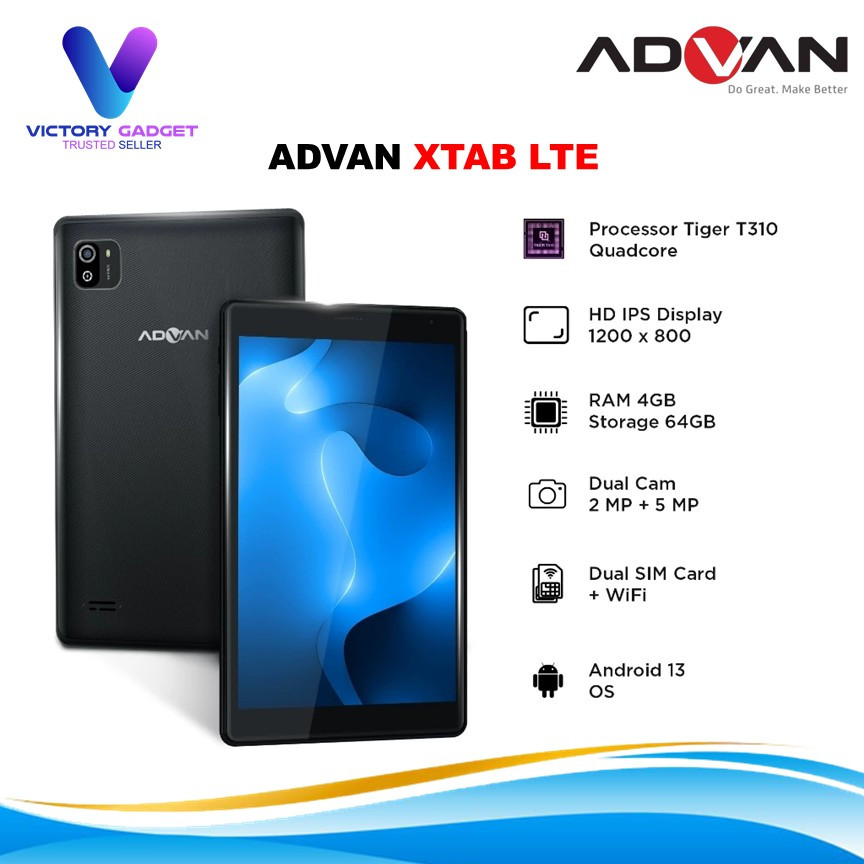 ADVAN XTAB LTE 4GB 64GB Dual Sim Card 4G LTE 4/64 GB 8 Inci Quadcore T310 Tablet Android 13
