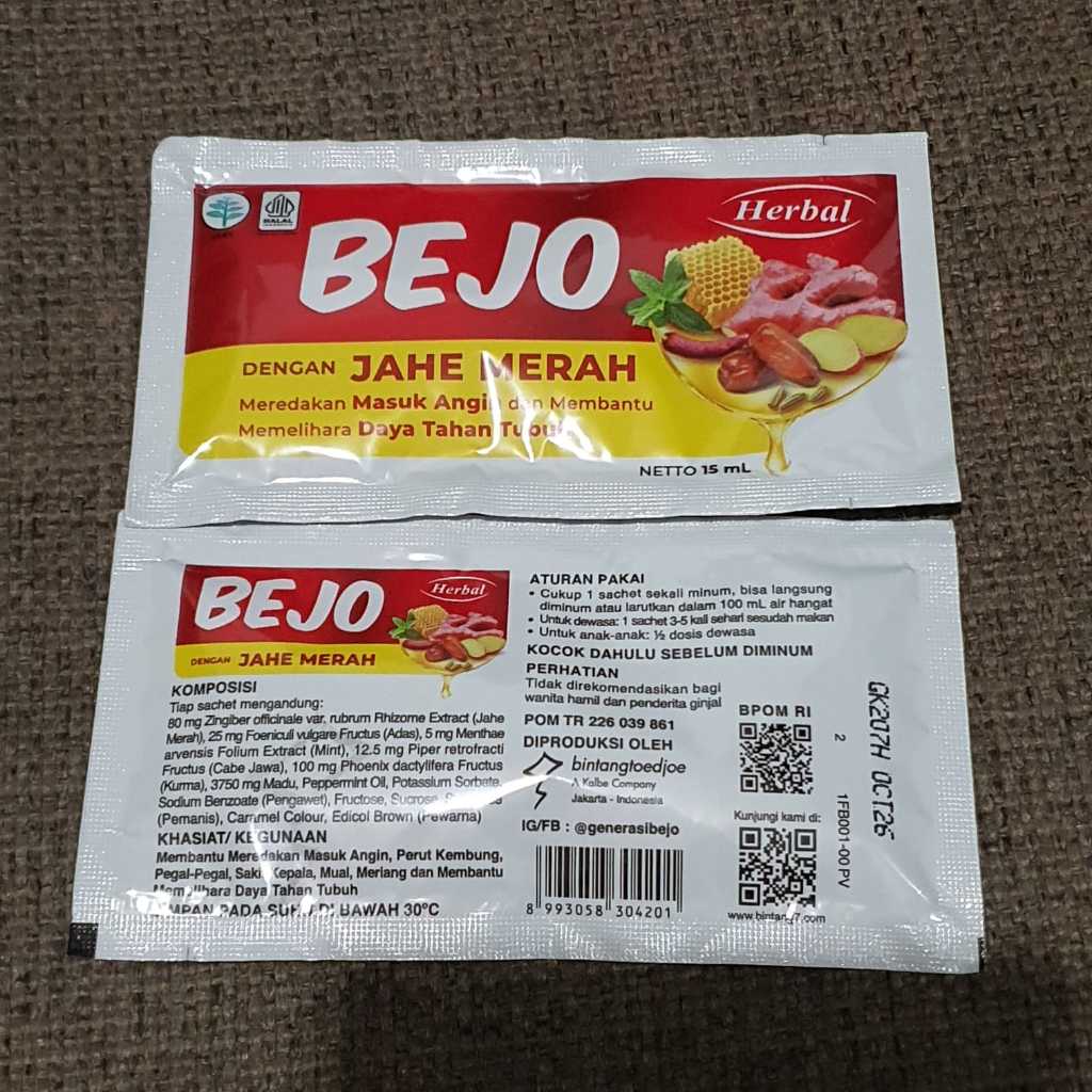 

Bejo Jahe Merah Masuk Angin Sachet 1pcs