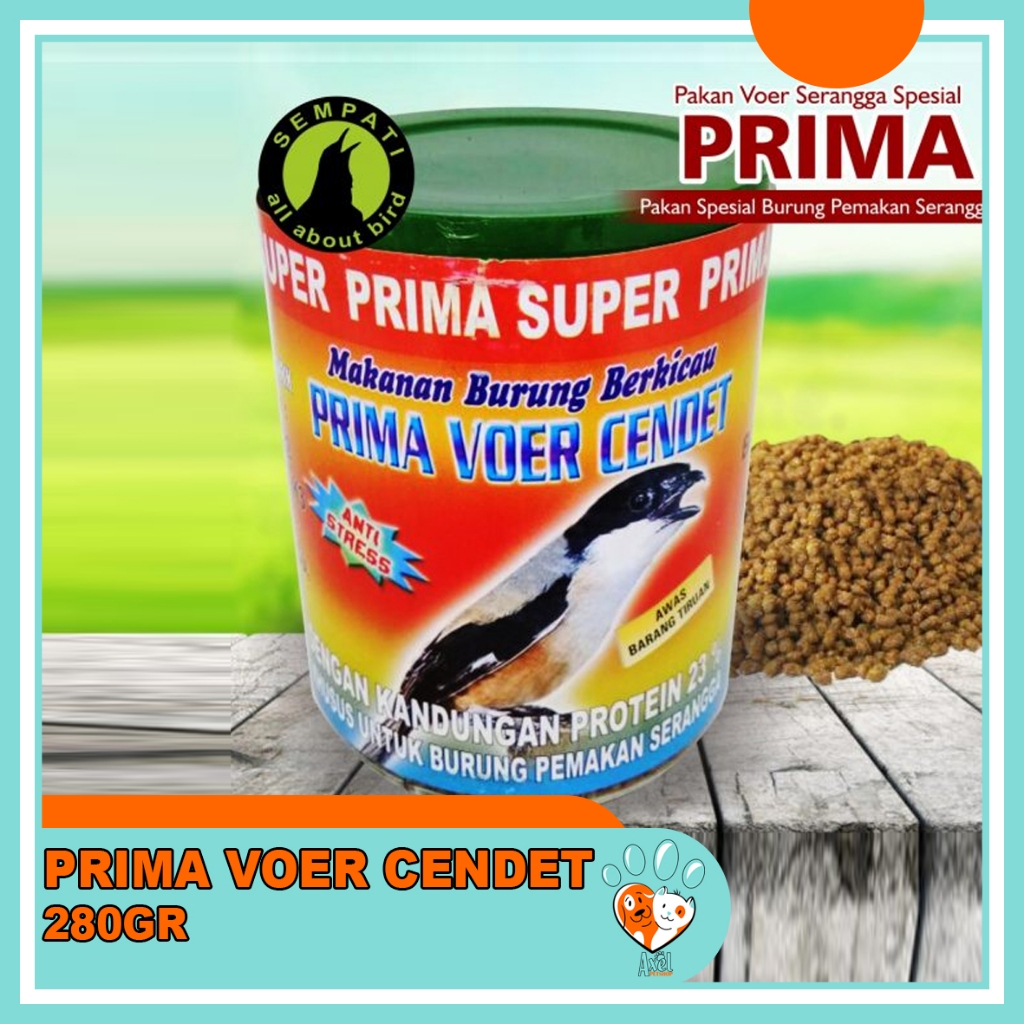 Prima Voer Cendet 280gr Toples Pakan Burung Murai Cendet Kacer Prenjak Pleci Ciblek isi Lebih Banyak