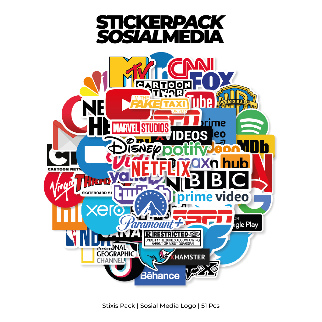 

[READY] STICKER PACK | MEDIA SOSIAL LOGO | 51 PCS | KISSCUT | WATERPROFF | STIXIS.MARKET