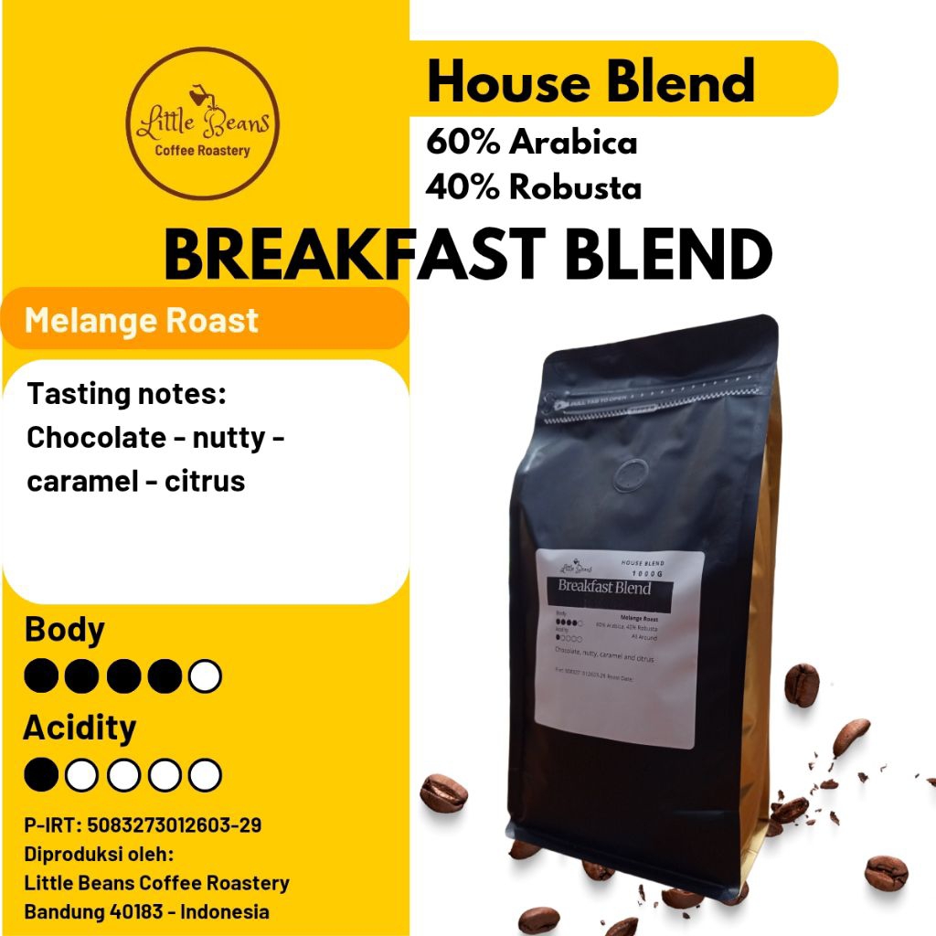 

Kopi Breakfast Blend 60%arabica 40%robusta 1kg/500gr/250gr biji/bubuk americano, kopi susu