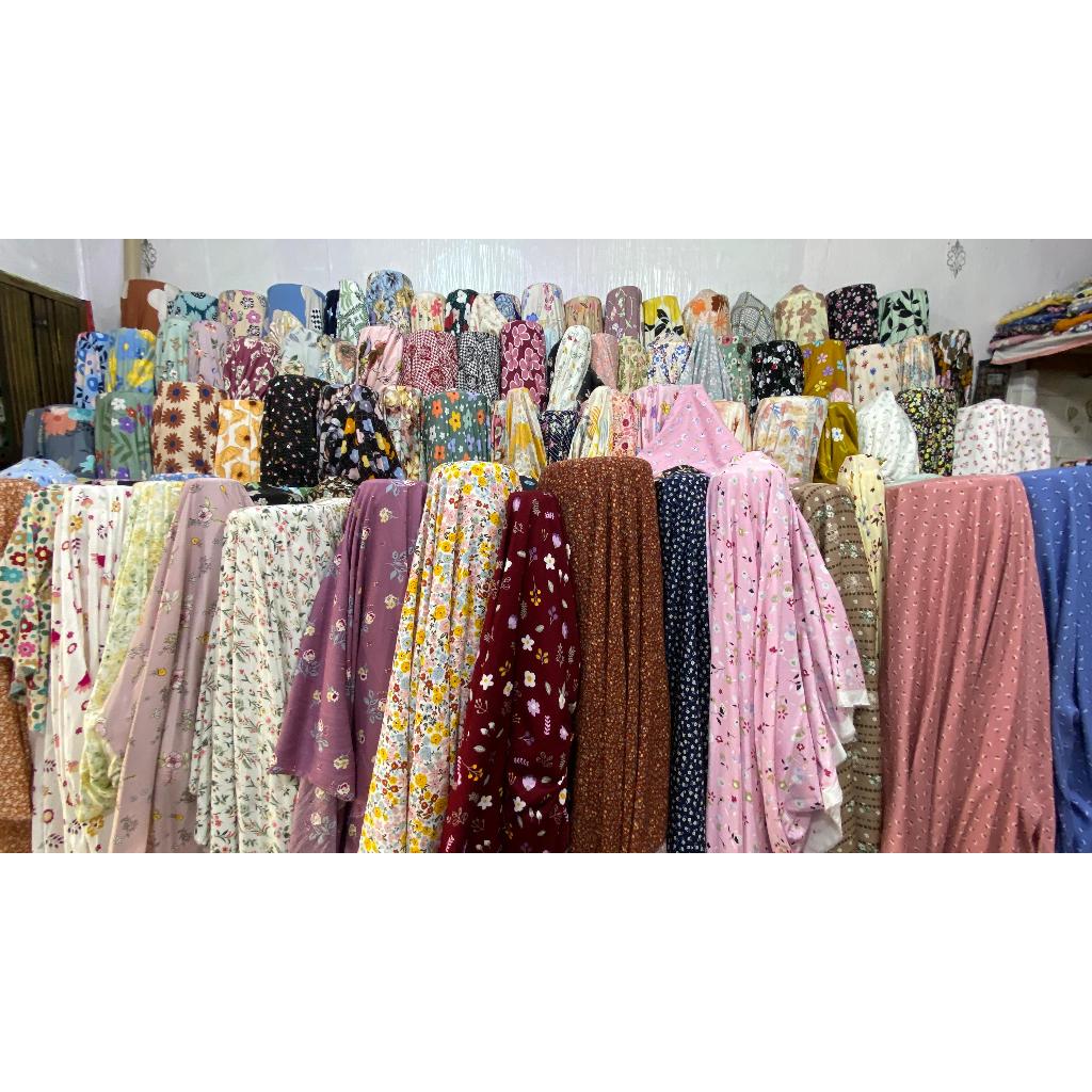 Kain katun rayon premium murah bahan baju tidur piyama gamis motif bunga