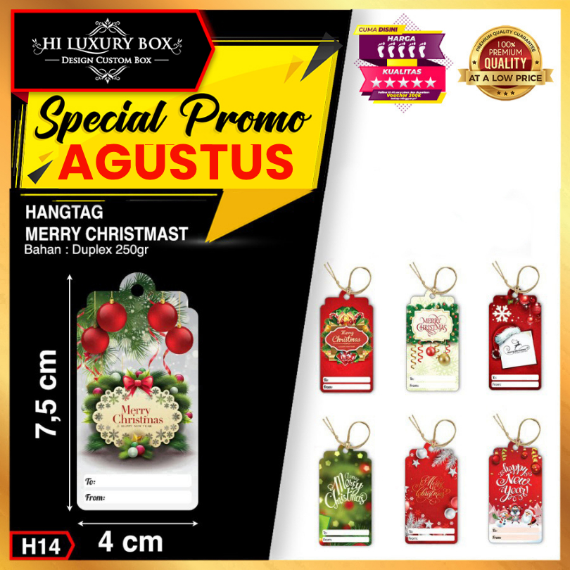 

Hang Tag | Label Baju | Hangtag Natal | Duplex | Murah | 7.5x4 Merry Christmas H14