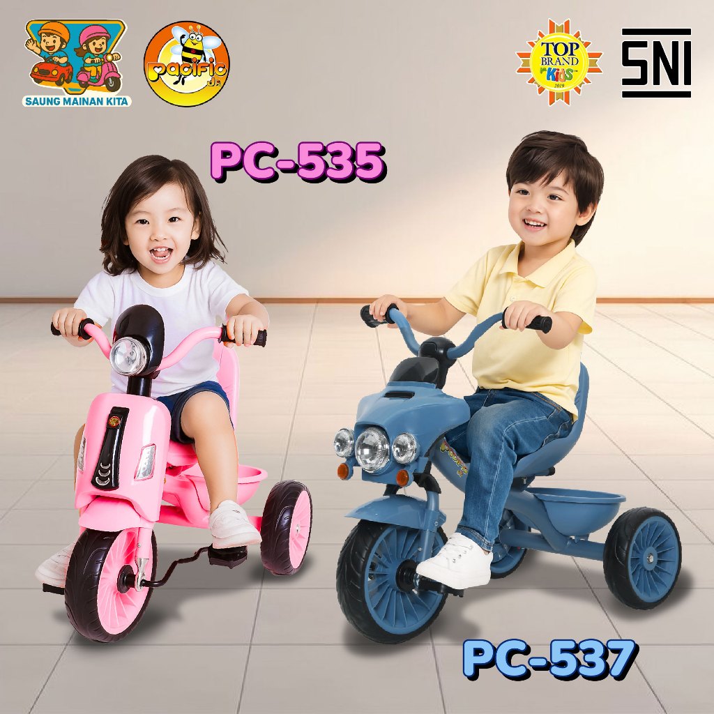 Sepeda anak roda tiga model vespa gowes musik lampu sepeda musik lampu anak pacific exotic best sell