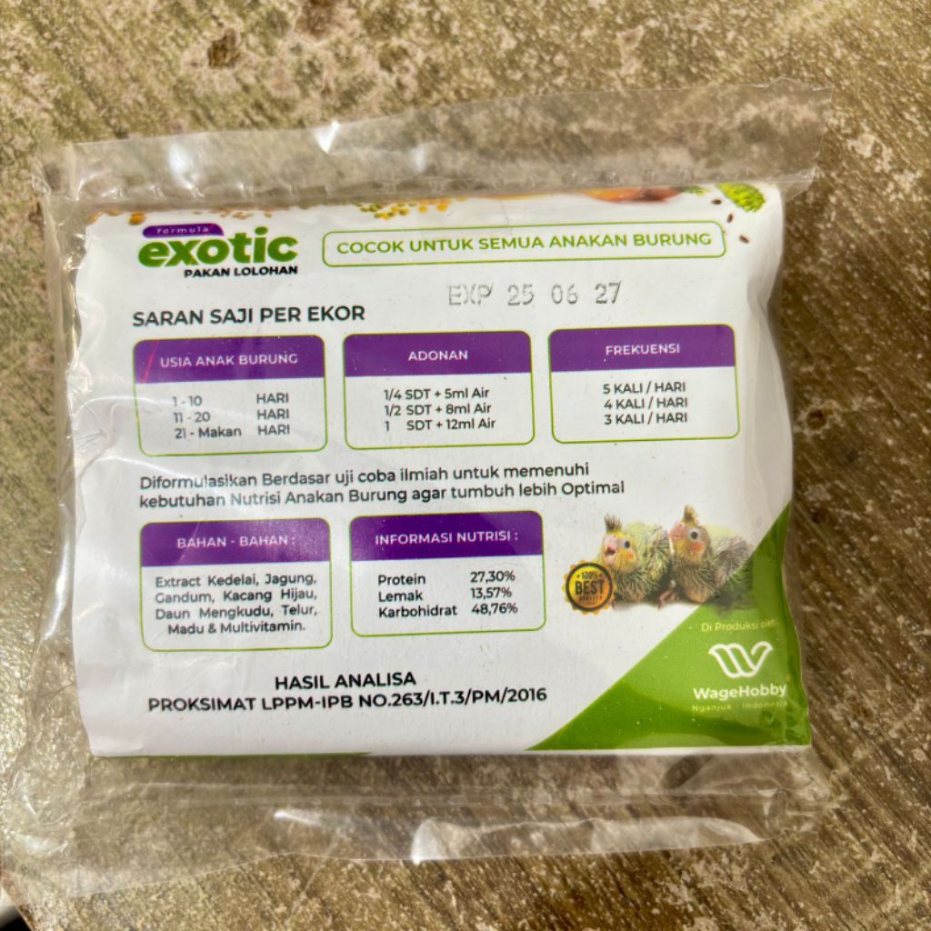 Exotic Pakan Bubur 100gr Burung Anakan Piyek Burung Lovebird Murai Kacer Anis Kenari Cucak Lolohan S