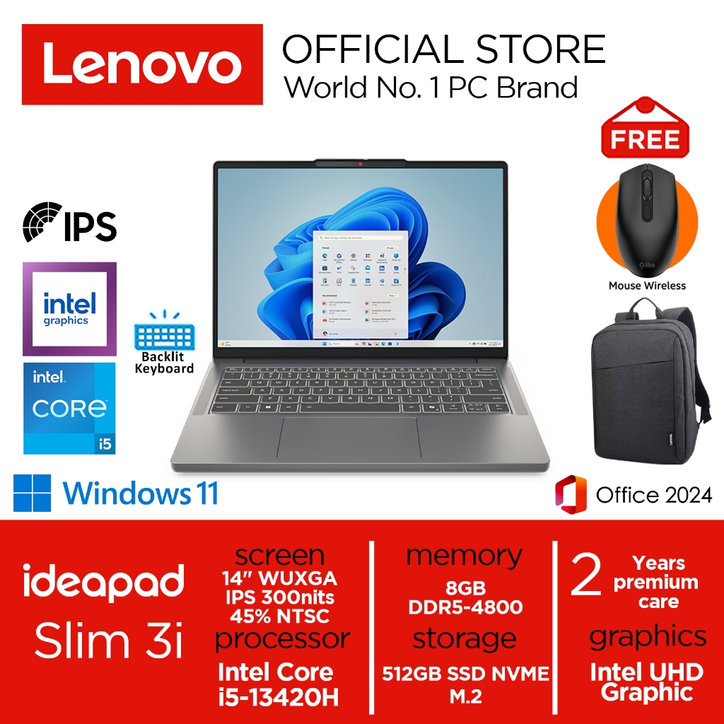 Lenovo Ideapad Slim 3i i5-13420H 512GB SSD 8GB WUXGA Win11+OHS