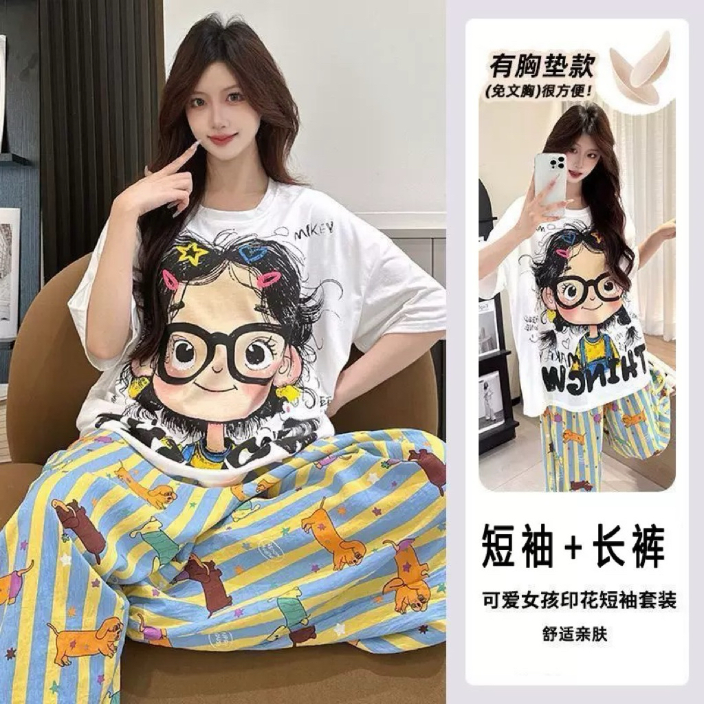 1 SET PIYAMA CELANA PANJANG INCLUDE CUP BRA STYLIST LUCU