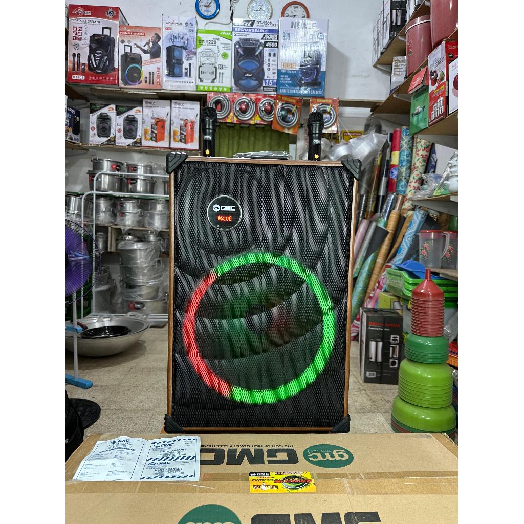 GMC Speaker Aktif 15 Inch Design Elegant Bluetooth Portable FREE 2 Mic + 1 Remote Controler Lengkap 