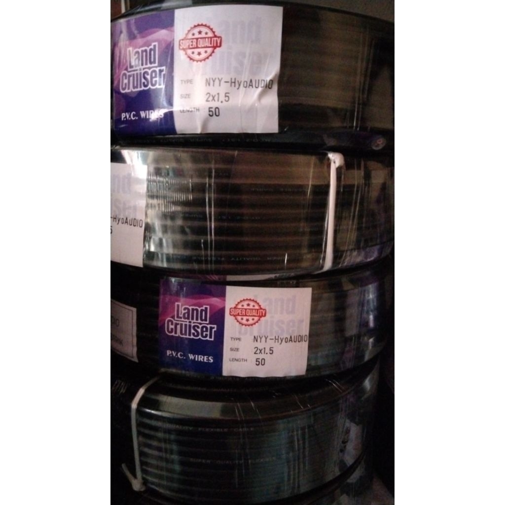 kabel serabut hitam ukuran 2x1,5 1roll