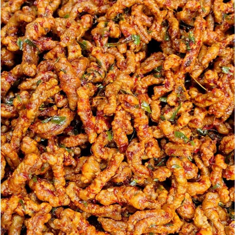 

usus krcpy kriuk kripik usus ayam pedas daun jeruk renyah cikruh usus renyah garing